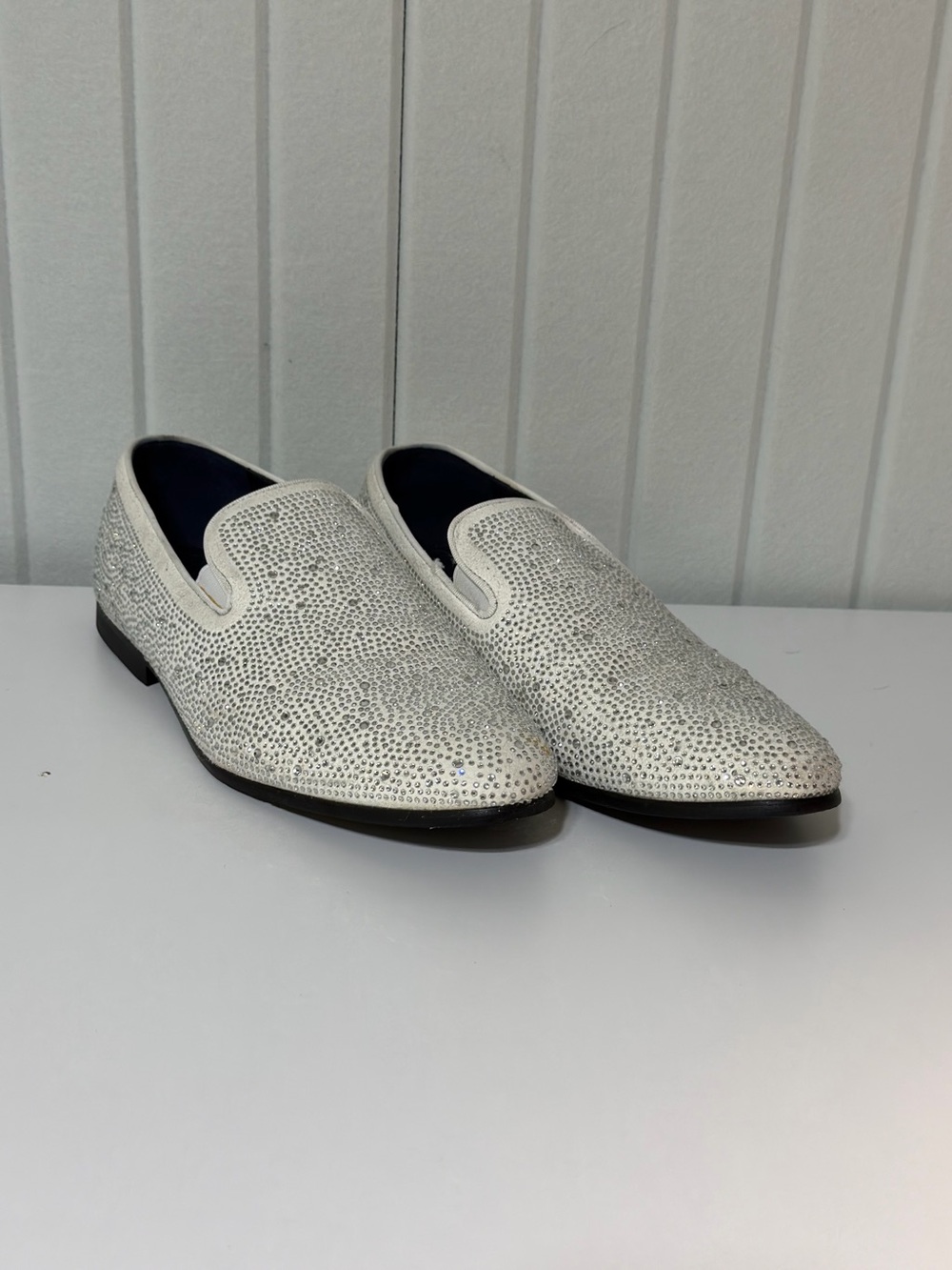 Jump White Crystal-Studded Slip-On Loafers